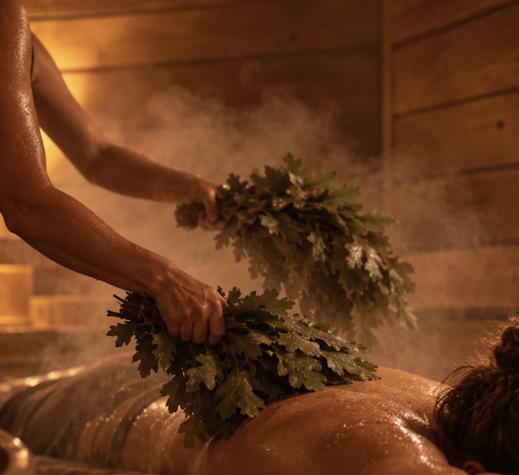 Medium – Morning Warrior: sauna ritual with oak leaf whisks in the steam
